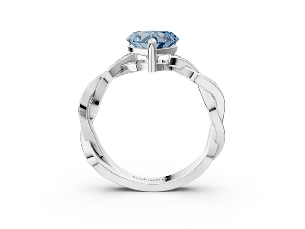 Platinum Fancy Blue Heart  Cut Twisted Pavé Band Solitaire Ring with Four-Prong Setting