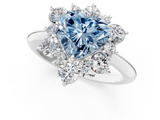 White gold Fancy Blue Heart  Diamond Cluster Halo Ring with Solitaire Band and Four-Prong Setting_21