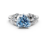 White gold Fancy Blue Heart  Diamond Cluster Leaf Design Ring with Prong Setting_65