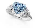 White gold Fancy Blue Heart  Diamond Cluster Leaf Design Ring with Prong Setting_71