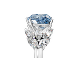White gold Fancy Blue Heart  Diamond Cluster Leaf Design Ring with Prong Setting_74