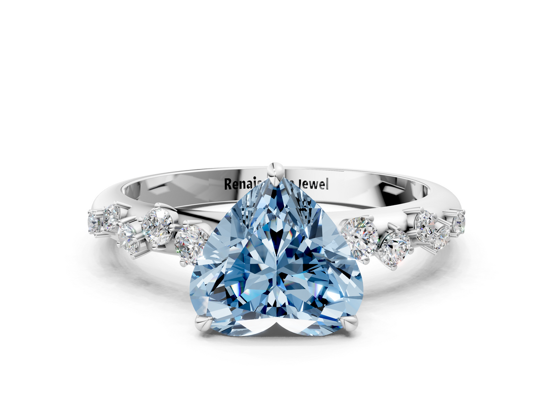 White gold Fancy Blue Heart  Diamond Cluster Prong-Set Solitaire Ring_55