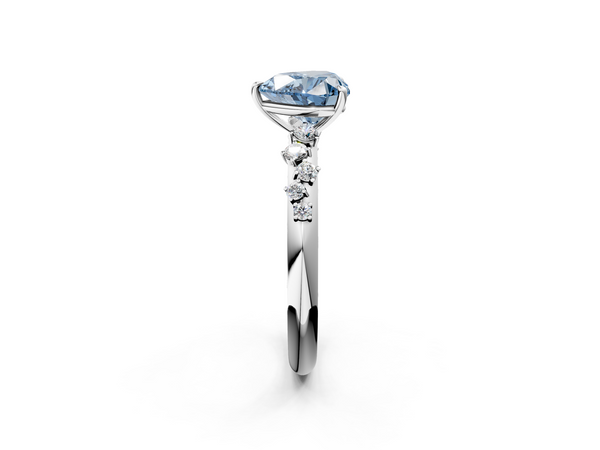 White gold Fancy Blue Heart  Diamond Cluster Prong-Set Solitaire Ring