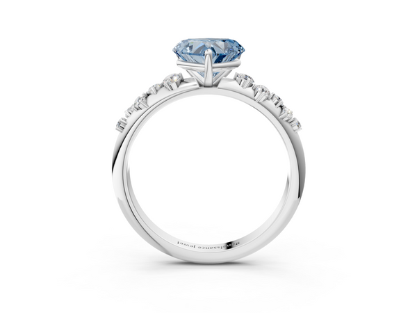 White gold Fancy Blue Heart  Diamond Cluster Prong-Set Solitaire Ring