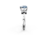 White gold Fancy Blue Heart  Diamond Floral Cluster Ring with Solitaire Band and Prong Setting_44