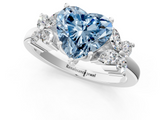 White gold Fancy Blue Heart  Diamond Floral Cluster Ring with Solitaire Band and Prong Setting_49