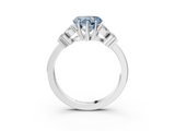 White gold Fancy Blue Heart  Diamond Floral Cluster Ring with Solitaire Band and Prong Setting_51