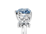 White gold Fancy Blue Heart  Diamond Floral Cluster Ring with Solitaire Band and Prong Setting_53