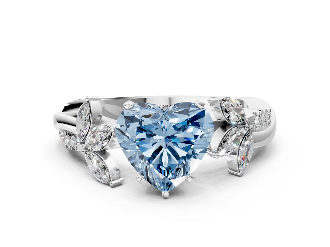 White gold Fancy Blue Heart  Diamond Floral Vine Solitaire Engagement Ring_3