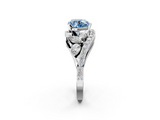 White gold Fancy Blue Heart  Diamond Halo Ring with Marquise and Pavé Band in Prong Setting_69