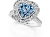 White gold Fancy Blue Heart  Diamond Halo Ring with Milgrain Frame and Pavé Band_71