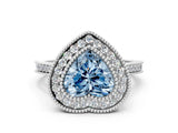 White gold Fancy Blue Heart  Diamond Halo Ring with Milgrain Frame and Pavé Band_72