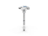 White gold Fancy Blue Heart  Diamond Halo Ring with Milgrain Frame and Pavé Band_73