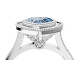White gold Fancy Blue Heart  Diamond Halo Ring with Milgrain Frame and Pavé Band_75