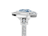 White gold Fancy Blue Heart  Diamond Halo Ring with Milgrain Frame and Pavé Band_75