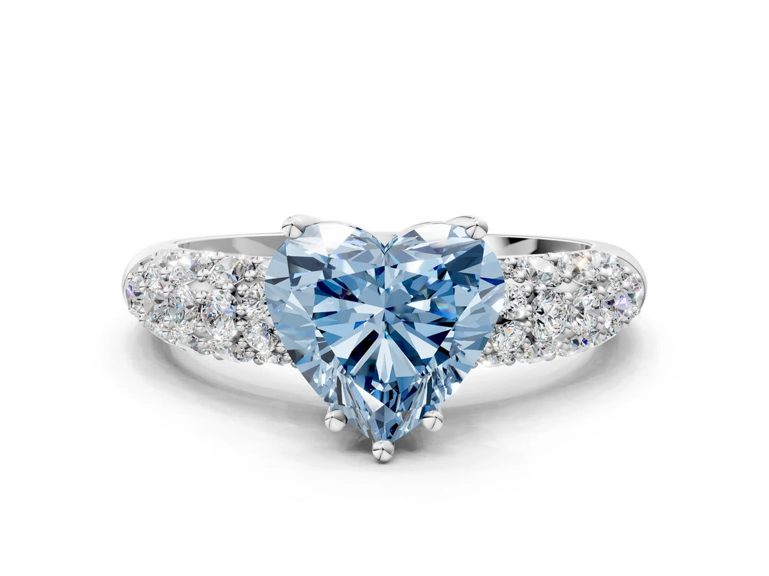 White gold Fancy Blue Heart  Diamond Pavé Band Solitaire Ring with Four-Prong Setting_49