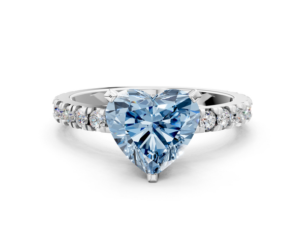 White gold Fancy Blue Heart  Diamond Pavé Band Solitaire with Four-Prong Setting