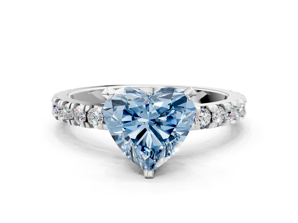 White gold Fancy Blue Heart  Diamond Pavé Band Solitaire with Four-Prong Setting