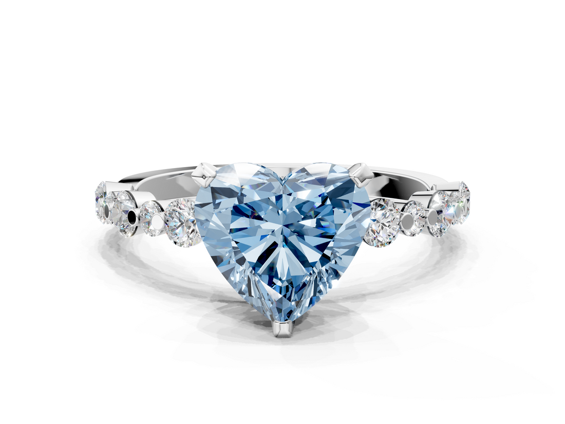 White gold Fancy Blue Heart  Diamond Prong Set Engagement Ring with Pave Band_204