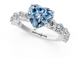 White gold Fancy Blue Heart  Diamond Prong Setting with Side Stones on a Pave Band_142