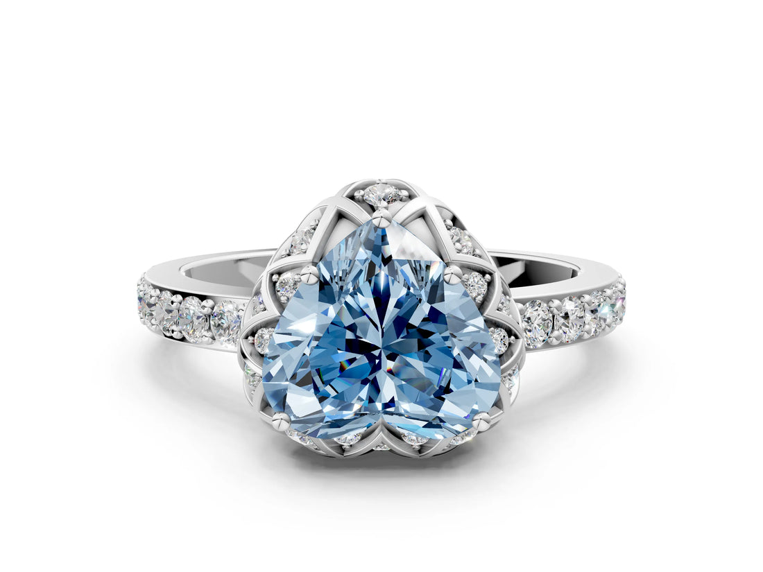 White gold Fancy Blue Heart  Diamond Solitaire Ring with Shared Prong Pavé Band_12
