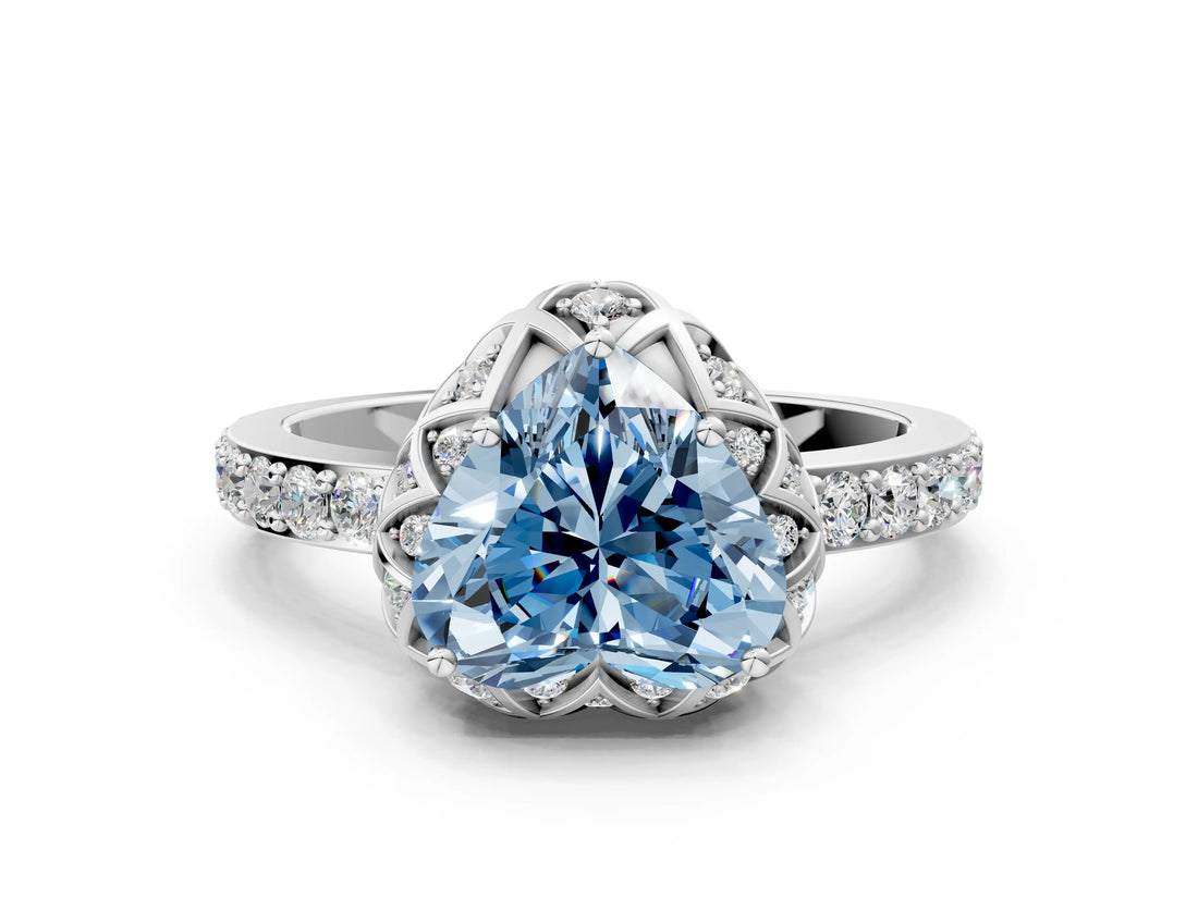 White gold Fancy Blue Heart  Diamond Solitaire Ring with Shared Prong Pavé Band_70