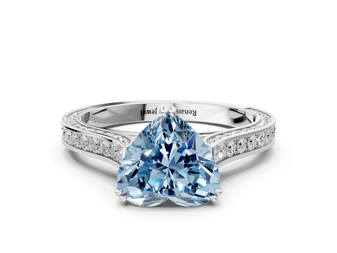 White gold Fancy Blue Heart  Diamond Solitaire with Pave Band and Six-Prong Setting_20