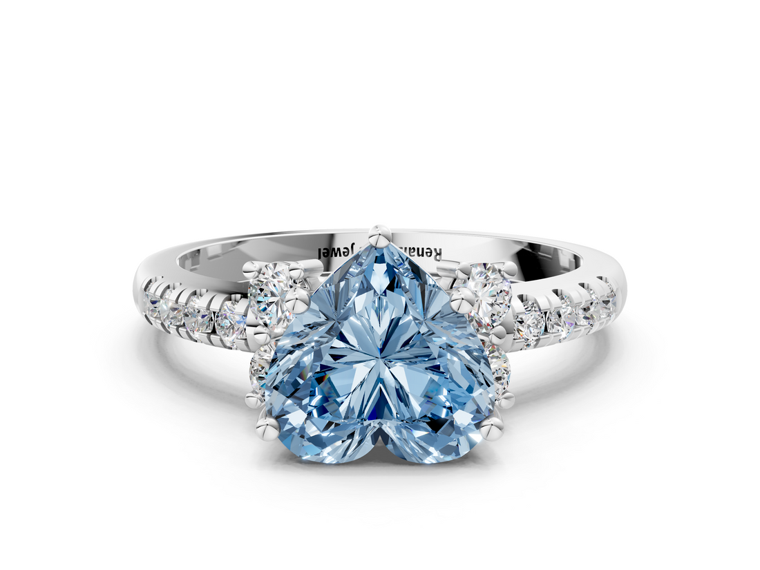 White gold Fancy Blue Heart  Diamond Three-Stone Pave Band with Four-Prong Setting_19