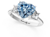 White gold Fancy Blue Heart  Diamond Three-Stone Ring with Trapezoid Side Stones and Prong Setting_18