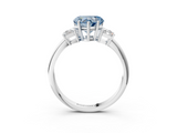 White gold Fancy Blue Heart  Diamond Three-Stone Ring with Trapezoid Side Stones and Prong Setting_20