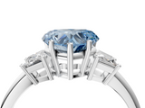 White gold Fancy Blue Heart  Diamond Three-Stone Ring with Trapezoid Side Stones and Prong Setting_21