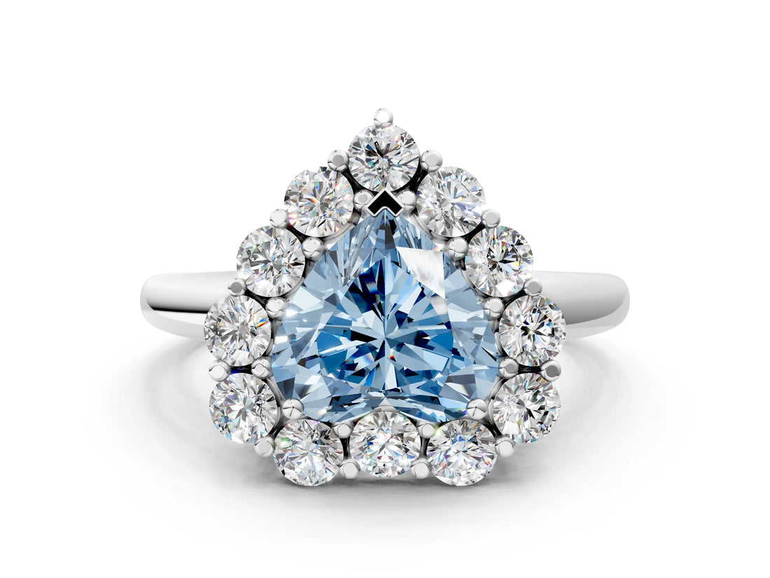 White gold Fancy Blue Heart  Halo Cluster Diamond Engagement Ring with Prong Setting and Polished Band_19
