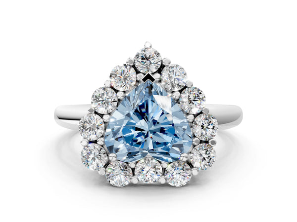 Platinum Fancy Blue Heart  Halo Cluster Diamond Engagement Ring with Prong Setting and Polished Band