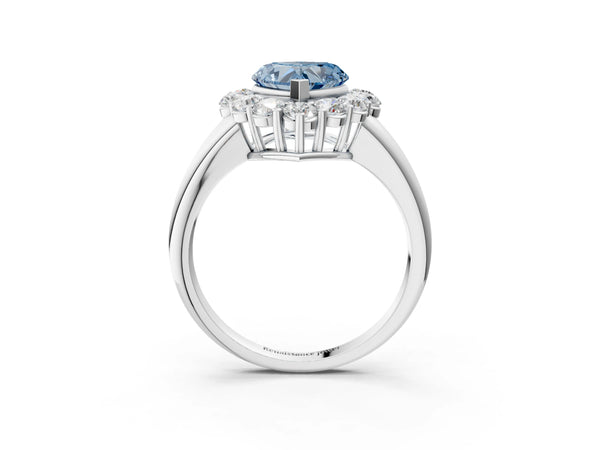 Platinum Fancy Blue Heart  Halo Cluster Diamond Engagement Ring with Prong Setting and Polished Band