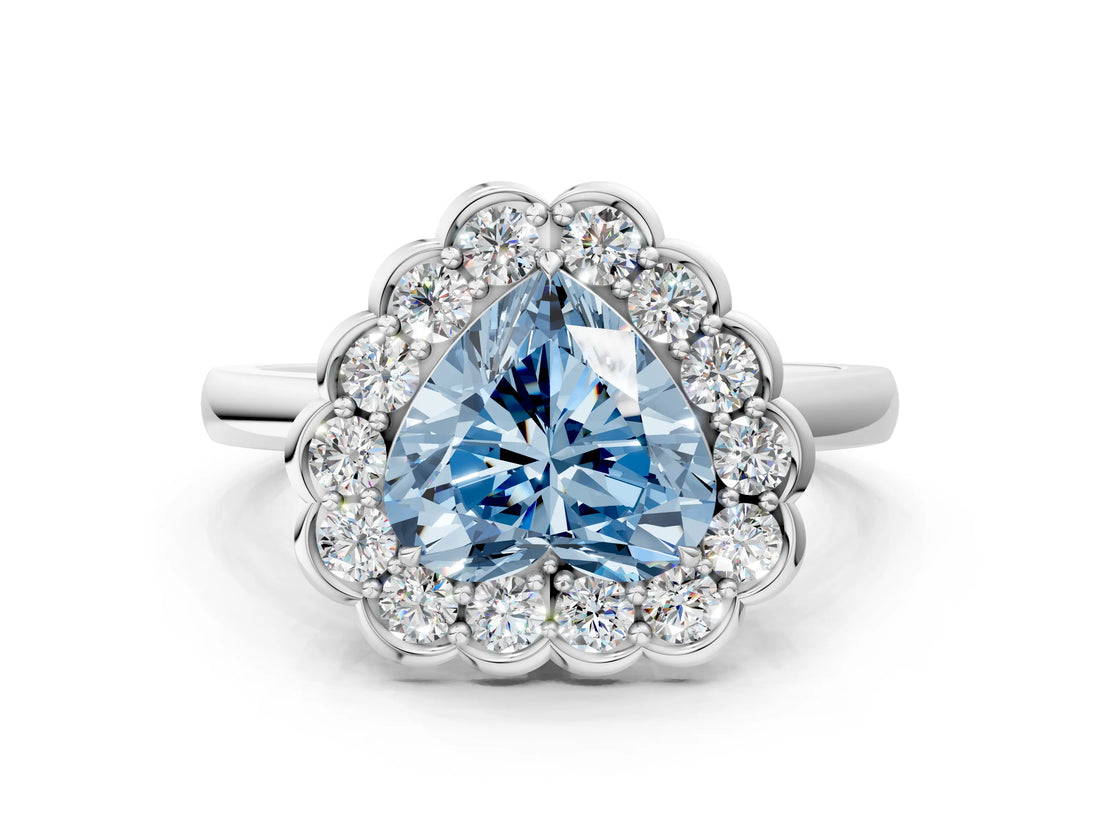 White gold Fancy Blue Heart  Halo Cluster Diamond Engagement Ring with Solitaire Band and Prong Setting_49
