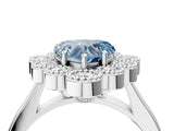 White gold Fancy Blue Heart  Halo Diamond Cluster Engagement Ring with Milgrain Bezel Setting and Solitaire Band_19