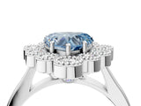 White gold Fancy Blue Heart  Halo Diamond Cluster Engagement Ring with Milgrain Bezel Setting and Solitaire Band_31