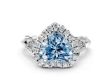 White gold Fancy Blue Heart  Halo Diamond Engagement Ring with Filigree Band and Four-Prong Setting_120