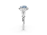 White gold Fancy Blue Heart  Halo Diamond Engagement Ring with Filigree Band and Four-Prong Setting_123
