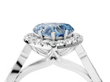 White gold Fancy Blue Heart  Halo Diamond Engagement Ring with Filigree Band and Four-Prong Setting_124
