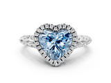 White gold Fancy Blue Heart  Halo Diamond Engagement Ring with Intricate Filigree Band and Four-Prong Setting_37
