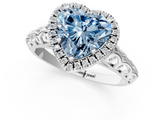 White gold Fancy Blue Heart  Halo Diamond Engagement Ring with Intricate Filigree Band and Four-Prong Setting_38