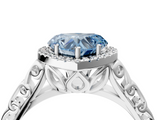 White gold Fancy Blue Heart  Halo Diamond Engagement Ring with Intricate Filigree Band and Four-Prong Setting_41