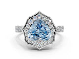 White gold Fancy Blue Heart  Halo Diamond Engagement Ring with Milgrain Band and Four-Prong Setting_49