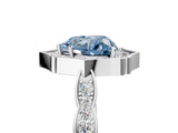 White gold Fancy Blue Heart  Halo Diamond Engagement Ring with Milgrain Band and Four-Prong Setting_54