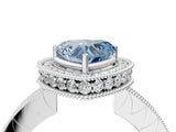 White gold Fancy Blue Heart  Halo Diamond Engagement Ring with Milgrain Pave Band and Four-Prong Setting_31