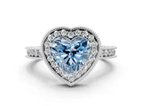 White gold Fancy Blue Heart  Halo Diamond Engagement Ring with Milgrain Pave Band and Four-Prong Setting_63