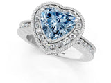 White gold Fancy Blue Heart  Halo Diamond Engagement Ring with Milgrain Pave Band and Four-Prong Setting_64