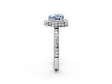 White gold Fancy Blue Heart  Halo Diamond Engagement Ring with Milgrain Pave Band and Four-Prong Setting_65