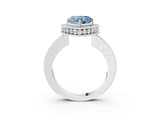 White gold Fancy Blue Heart  Halo Diamond Engagement Ring with Milgrain Pave Band and Four-Prong Setting_66